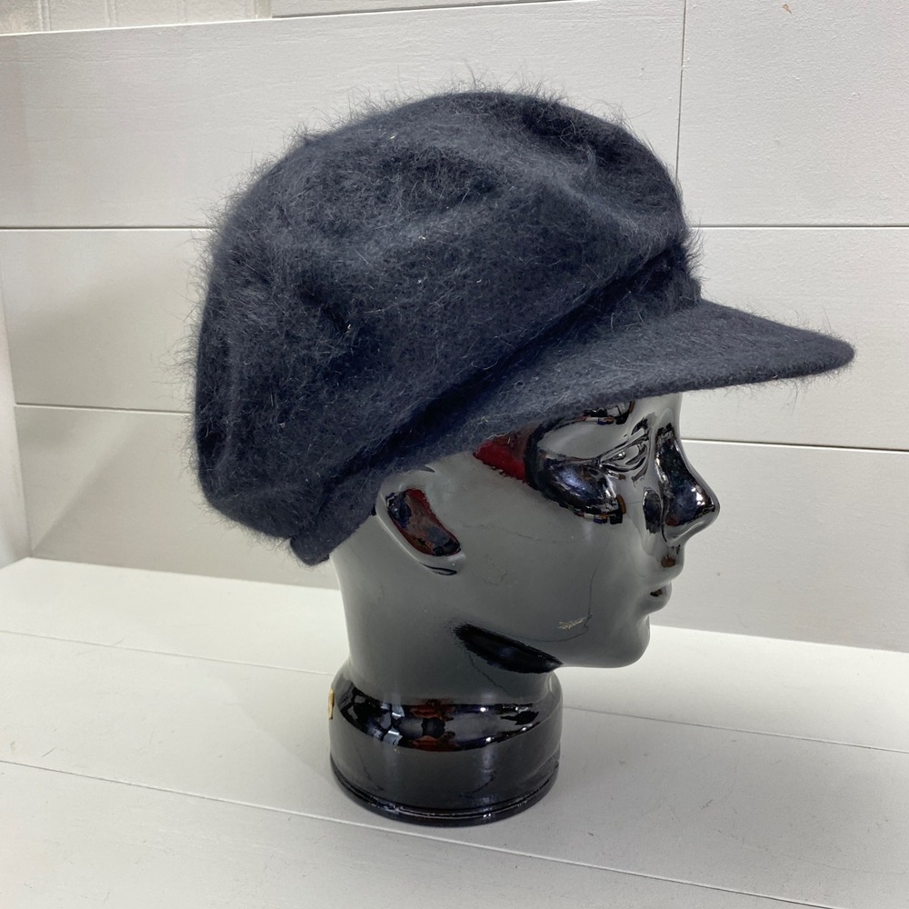 Vintage Angora Blend Newsboy Cap Black Fuzzy Baker Boy Hat OS Ladies - Picture 6 of 11